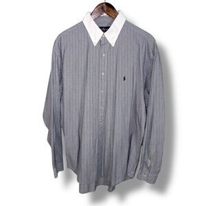 90s Polo Ralph Lauren White & Navy Blaire Button Down Shirt Sz XL